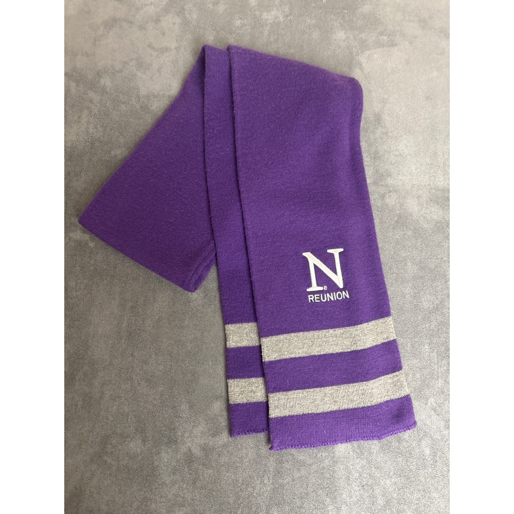 Northwestern University Reunion Scarf Purple Grey Striped Knit Embroidered N